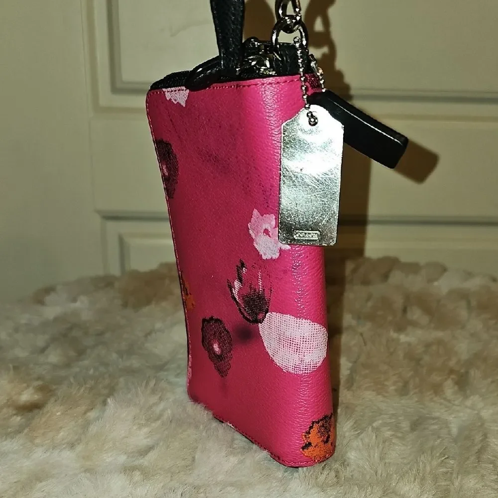 Coach Pink Floral Key Holder with Black Accents